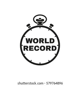 Stopwatch with the word world record icon. symbol. Flat design. Stock - Vector illustration