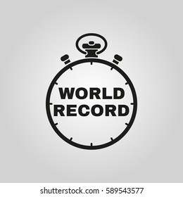 Stopwatch With The Word World Record Icon. Symbol. Flat Design. Stock - Vector Illustration