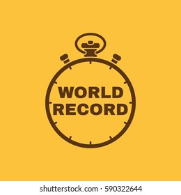Stopwatch with the word world record icon. symbol. Flat design. Stock - Vector illustration