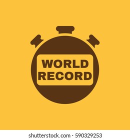 Stopwatch with the word world record icon. symbol. Flat design. Stock - Vector illustration