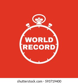 Stopwatch With The Word World Record Icon. Symbol. Flat Design. Stock - Vector Illustration