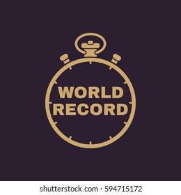 Stopwatch with the word world record icon. symbol. Flat design. Stock - Vector illustration