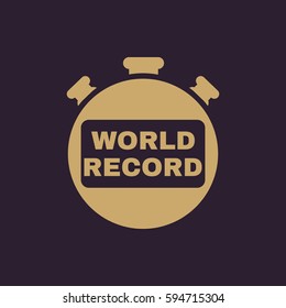 Stopwatch with the word world record icon. symbol. Flat design. Stock - Vector illustration