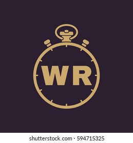 Stopwatch with the word world record icon. symbol. Flat design. Stock - Vector illustration