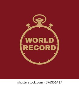 Stopwatch with the word world record icon. symbol. Flat design. Stock - Vector illustration