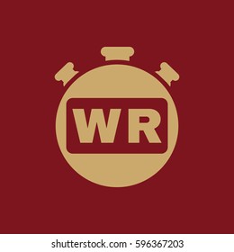 Stopwatch with the word world record icon. symbol. Flat design. Stock - Vector illustration