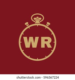 Stopwatch with the word world record icon. symbol. Flat design. Stock - Vector illustration