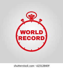 Stopwatch with the word world record icon. symbol. Flat design. Stock - Vector illustration