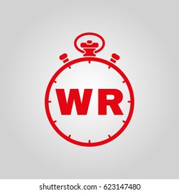 Stopwatch with the word world record icon. symbol. Flat design. Stock - Vector illustration