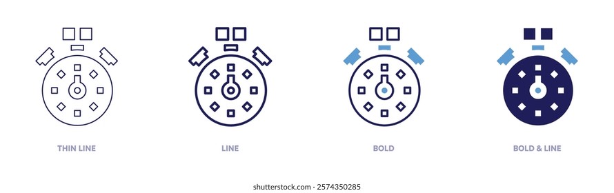 Stopwatch wrist strap icon in 4 different styles. Thin Line, Line, Bold, and Bold Line. Duotone style. Editable stroke.