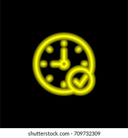 Stopwatch yellow glowing neon ui ux icon. Glowing sign logo vector