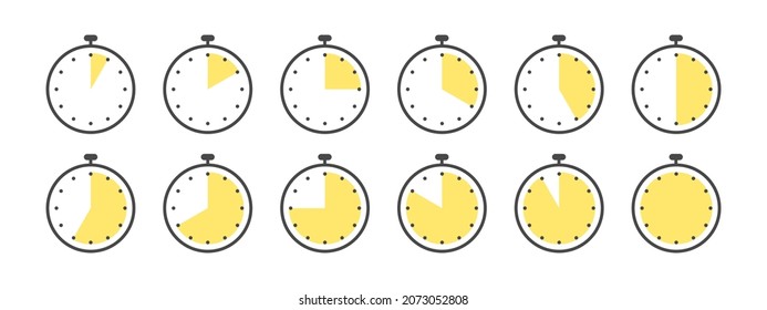Stopwatches. Cooking time icons for food. Icons of Time in minutes. Vector illustration