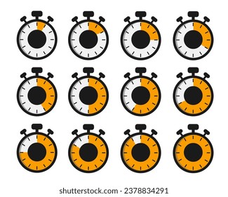 Stopwatches set. Online express delivery service, online order tracking. Timer, clock vector illustrations set