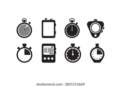 Stopwatches Timekeeping Silhouette Collection Set