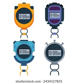 Stopwatches vector cartoon set isolated on a white background.