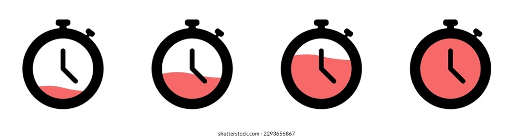 Stopwatches vector set. Filling stopwatches vector set. Vector stopwatch time counting icons. Business icons of clock, timer, seccdometer.