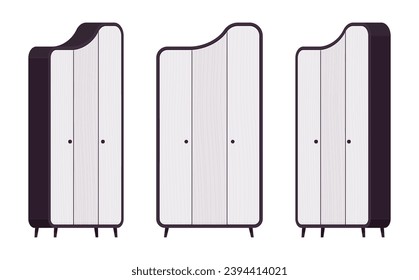 Storage accent cabinet with two doors set. Kitchen pantry, dining room wooden closet for storing linen, books. Vector flat style cartoon home decor, office furniture objects isolated, white background