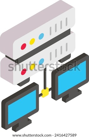 Storage area network isometric Concept, network attached storage Vector Icon Design, Big data Symbol, Business intelligence Sign,Web hosting and Data Center Stock Illustration