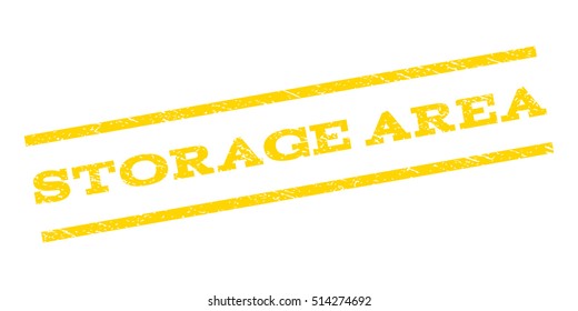 Storage Area watermark stamp. Text caption between parallel lines with grunge design style. Rubber seal stamp with unclean texture. Vector yellow color ink imprint on a white background.