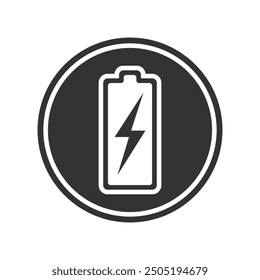 Icono gráfico de la batería de almacenamiento. Iniciar sesión de carga de la batería del nivel del círculo aislado en el fondo blanco. Ilustración vectorial