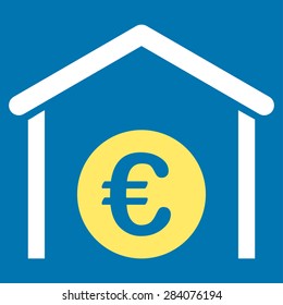 Storage from BiColor Euro Banking Icon Set. Vector style: flat bicolor, yellow and white symbol, rounded angles, blue background.