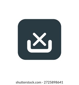 Storage bin icon containing cross mark for removing data. Electronic file management symbol for cloud applications.