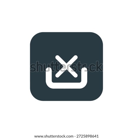 Storage bin icon containing cross mark for removing data. Electronic file management symbol for cloud applications.