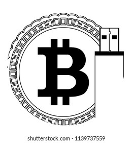Storage bitcoin wallet. Icon for digital protect. Crypto coin and usb flash drive. Vector illustration