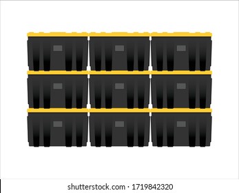 Storage Box, Storage Boxes, Stack of Black and Yellow Moving Box Storage Container Vector Illustration Background