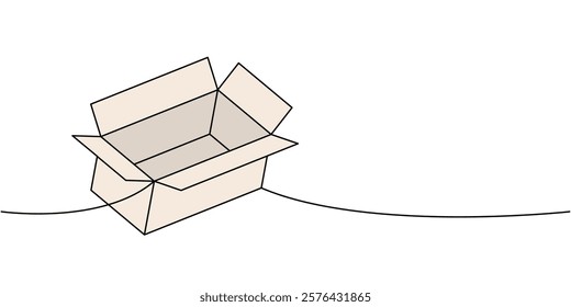 Storage box one line colored continuous drawing. Carton delivery packaging box. Vector illustration.