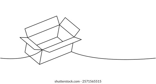 Storage box one line continuous drawing. Carton delivery packaging box. Vector illustration.