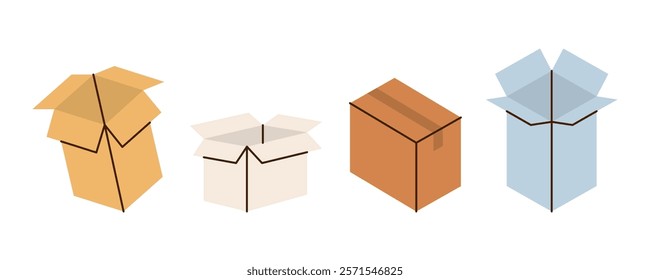 Storage boxes. Carton delivery boxes. Vector illustration.