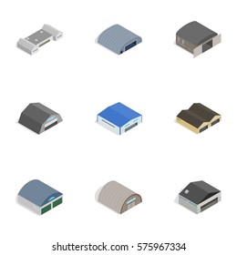 Storage building icons set. Isometric 3d illustration of 9 storage building vector icons for web