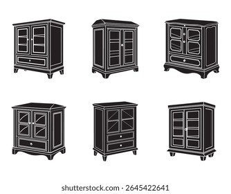 Ilustración de silueta de Vector de conjunto de iconos de gabinete de almacenamiento
