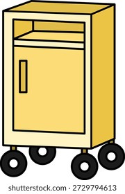 Gabinete de armazenamento com ilustração de rodas