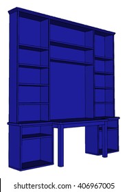 Storage cabinet with a working area of blue. Vector illustration.