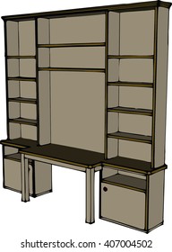 Storage cabinet with a working area of brown. Vector illustration.