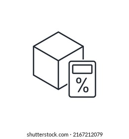 Storage and calculator with percentage. Free remainder. Vector linear icon isolated on white background