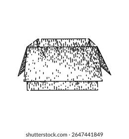 caixa de papelão de armazenamento desenhada à mão. reciclagem ondulada, versátil durável, leve personalizável caixa de papelão de armazenamento esboço vetorial. ilustração preta isolada