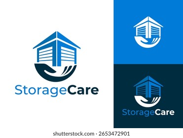 Storage Care logo. Storage or garage with Hand elements logo design