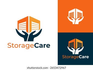 Storage Care logo. Storage or garage with Hand elements logo design