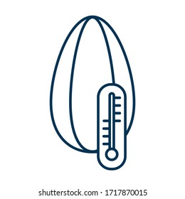 Storage conditions at degrees. Roasting temperature of sunflower seeds. Thermometer and grain.Vector web outline thin line illustration on white background with editable stroke