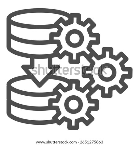 Storage copy settings line icon, data hoarding concept. Vector graphics. Disks array data recording and cog wheel sign on white background, outline style icon for mobile or web design