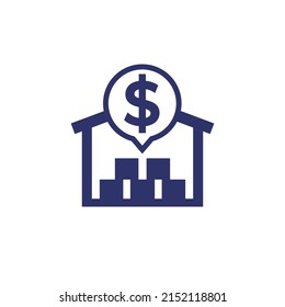 Storage costs icon with a warehouse