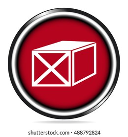 Storage crate icon on red button, container icon