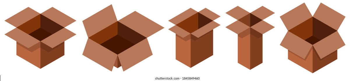 Storage and delivery cardboard  packaging box vector set 