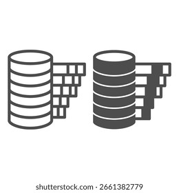 Speicherlaufwerke mit Diagrammlinie und solidem Symbol, Datenhortung. Vektorgrafiken. Diagramm für Array-Ressourcenverbrauch auf weißem Hintergrund, Symbol für Gliederungsstil für mobiles oder Webdesign