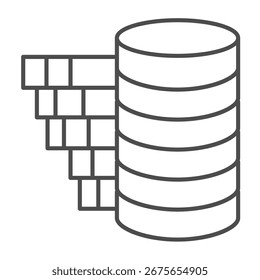 Unidades de disco de armazenamento com ícone de linha fina do gráfico, conceito de acumulação de dados. Gráficos vetoriais. Símbolo gráfico de consumo de recursos de matriz em plano de fundo branco, ícone de estilo de estrutura de tópicos para design móvel ou Web