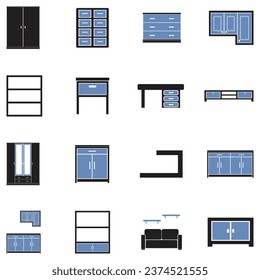 Storage and Drawer Icons. Two Tone Flat Design. Vector Illustration.