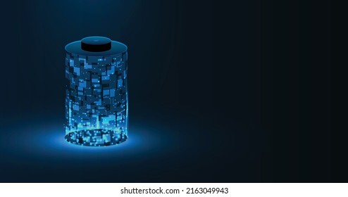 The storage of electrical energy in a battery is depicted by a cylindrical figure. Alternative energy to replace fuel is becoming increasingly popular in the automotive industry.